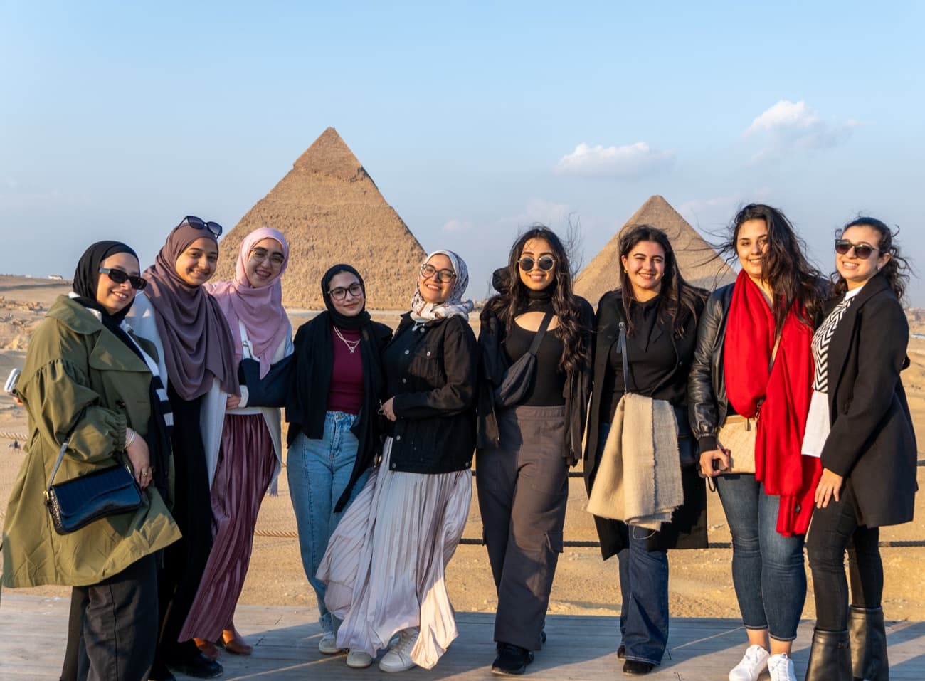 The team in front of the Giza pyramids.